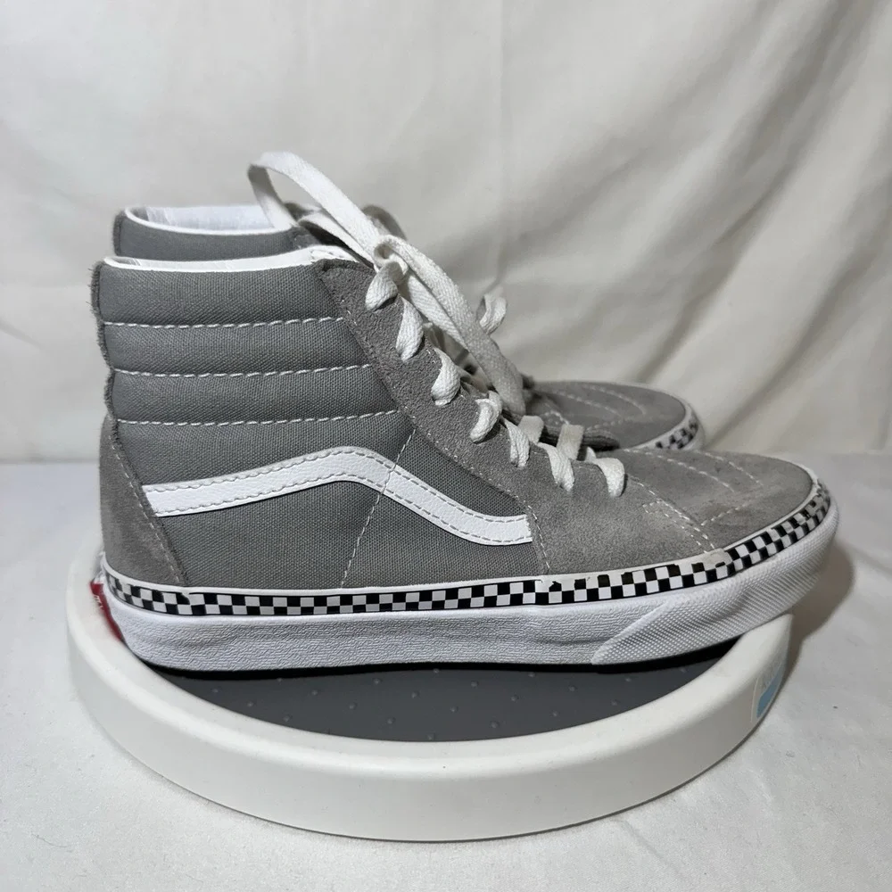 Vans SK8-Hi Sneakers Gray White Checkered Foxing Stripe Kids Size 3Y